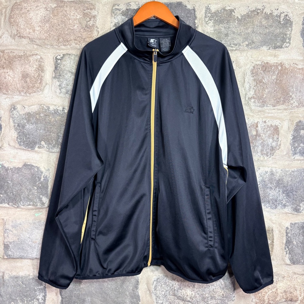 Starter Men's Track Jacket Full Zip Black‎ White Gold Trim Size 3XL Athleisure